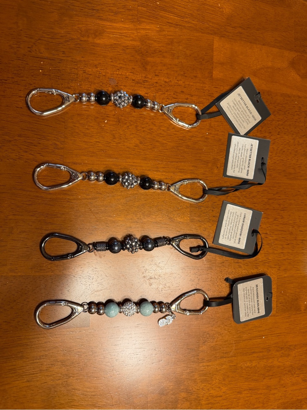 Beaded Key & Card Holder Strap with Silver Hardware - Black and Aqua Options